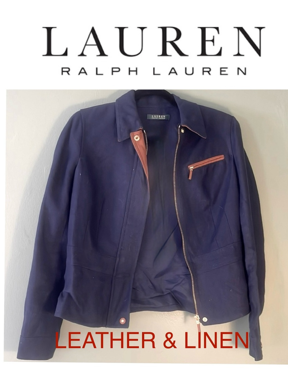 ⭐️RALPH LAUREN 🧼 like new 🆕 TAILORED Leather & Linen